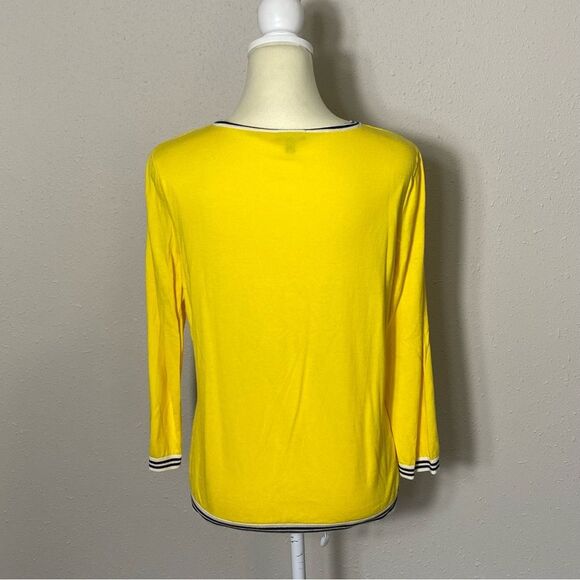NWOT Talbots Yellow Cotton Button Front Cardigan W/ Nautical Trim Women's Size L - Picture 7 of 16
